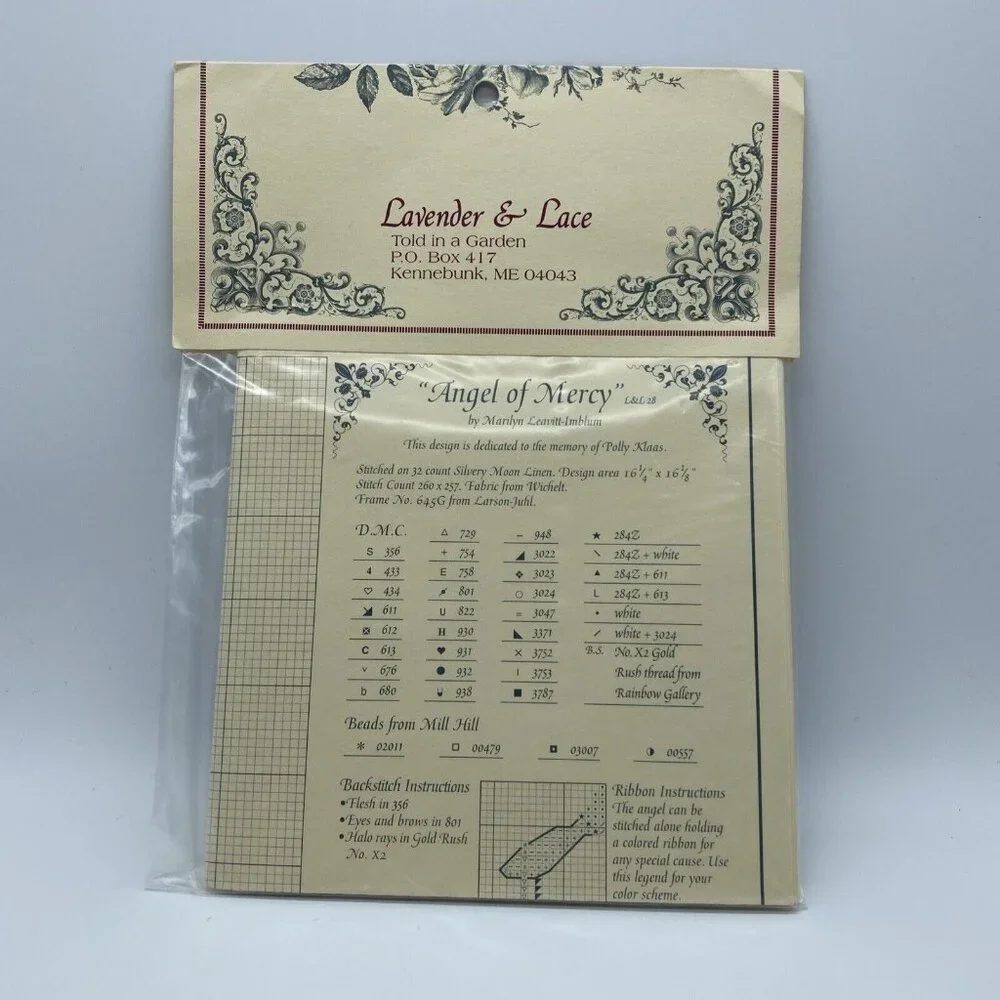 Lavender & Lace Angel Of Mercy Cross Stitch Pattern NOS L&L 28 16 1/4x16 1/8